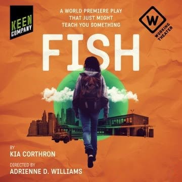 Promotional poster for the film "Fish" featuring a lone figure walking by water and industrial buildings.