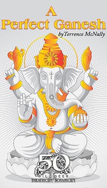 Artistic illustration of Lord Ganesha in white and orange hues.