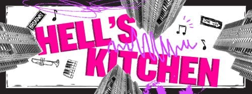 Close-up of a graphic design with bold pink text and striped patterns.