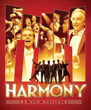 A vibrant poster showcasing a group of singers titled 'Harmony'.
