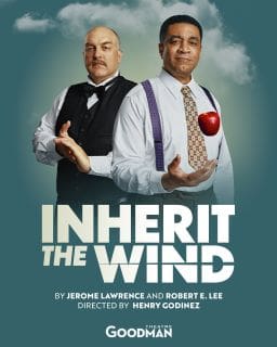 Two men in formal attire pose with the text 'Inherit the Wind'.