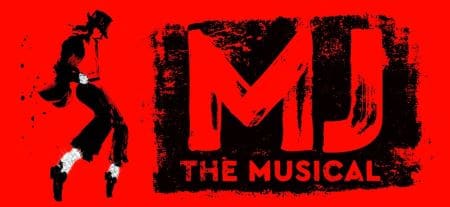 Red and black logo with text 'MJ The Musical'.