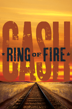 Poster with 'Ring of Fire' and 'CASH' over a fiery desert road.