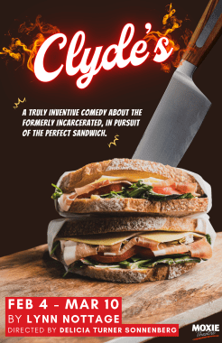A sandwich stacked high with various meats and a knife inserted through it.
