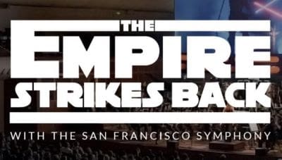 A partial movie poster for 'The Empire Strikes Back'.