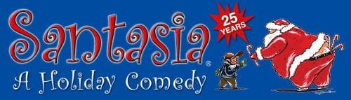 Logo for 'Oasis Comedy' celebrating 25 years with a cartoon microphone.