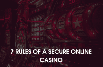 Red-themed online casino slot machines with text overlay about secure online casinos.