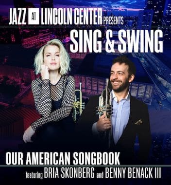 Promotional poster for Sing & Swing featuring jazz musicians and event details.