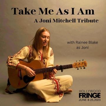 Joan Mitchell tribute event featuring a guitarist.