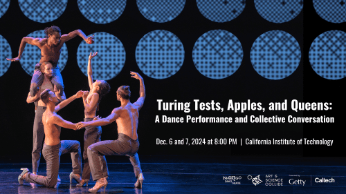 Two dancers perform gracefully under artistic lighting for a dance event poster.