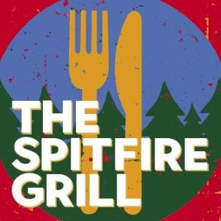 Logo of The Spitfire Grill featuring cutlery and a forest background.