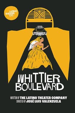 Logo of Whittier Boulevard featuring a woman in a yellow dress and a black hat.