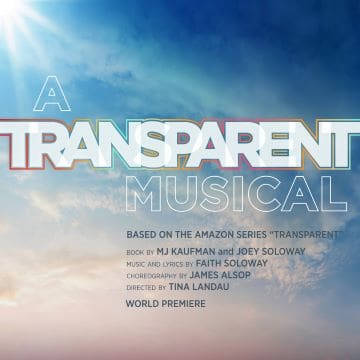 Poster for 'A Transparent Musical' blending sky and cityscape visuals.