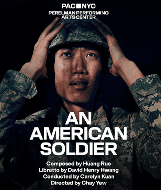 Poster of 'An American Soldier' with a soldier in uniform holding his helmet.