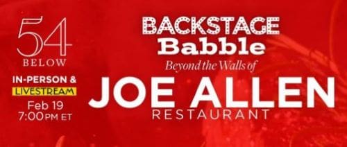Logo for Joe Allen Restaurant with Backstage Babble text.