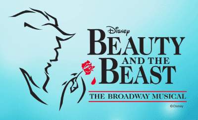Logo for Disney's Beauty and the Beast Broadway musical featuring a silhouette and a red rose.