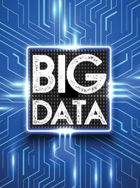 Big Data text with a circuit board background.