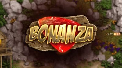 Logo of the game Bonanza with a gem background.