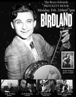 Promotional poster for the musical film Birdland featuring a smiling man with a banjo.