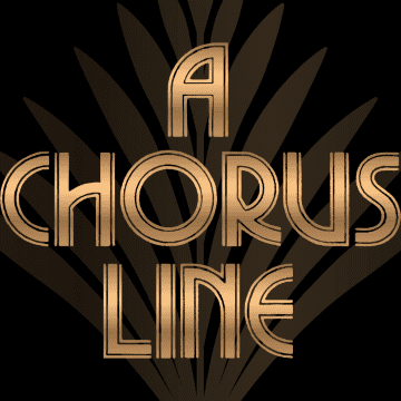 Stylized logo of 'A Chorus Line' with gold art deco design.