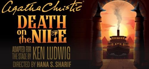 Book cover of Agatha Christie's Death on the Nile showing a silhouette by a window at sunset.