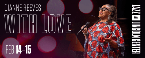 A joyful woman singing passionately with 'LOVE' in bold letters behind her.