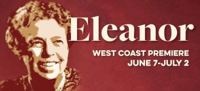 Vintage style poster featuring Eleanor Roosevelt for a West Coast event in June.