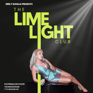 Promotional poster for The Lime Light Club featuring a stylish woman in a shimmering dress.