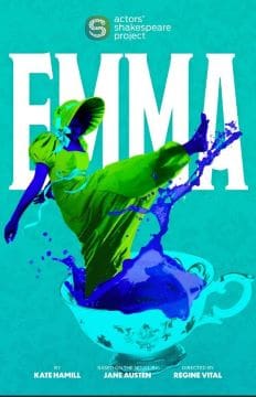 A dynamic dancer leaps with vibrant green and blue paint splashes.
