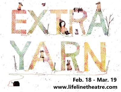 Colorful letters spelling 'EXTRA YARN' with a small figure inside the text.