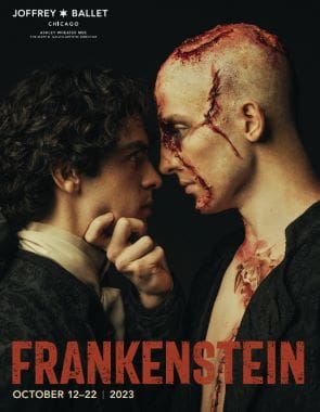 Two intense characters face each other, one with scars and blood.