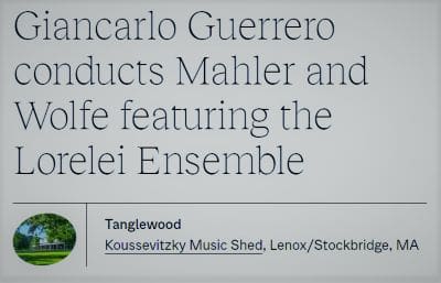 A magazine snippet mentioning Tanglewood and Koussevitzky Music Shed.