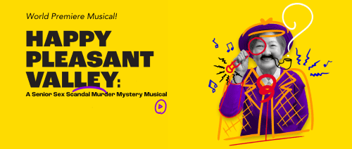 Promotional poster for a musical titled "Mysterious Party" with a character playing a guitar.