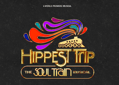 Colorful musical note design with text promoting 'Hippest Tip: The Soul Train Musical.'