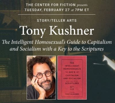 Promotional image for Tony Kushner's February 27 event on socialism and scriptures.
