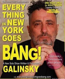 Magazine cover featuring a man with text highlighting Galinsky's new show in New York.