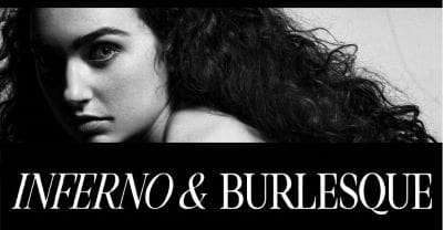 Black and white artistic portrait with text 'PORNO & BURLESQUE'.