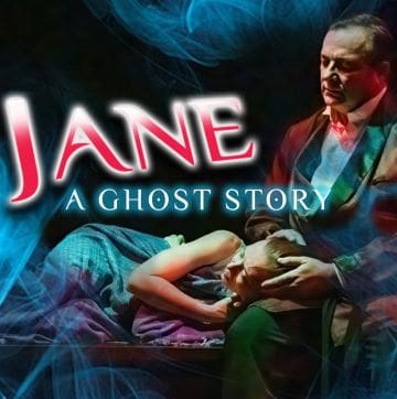 Movie poster for "Jane: A Ghost Story" featuring a man and a ghostly figure.
