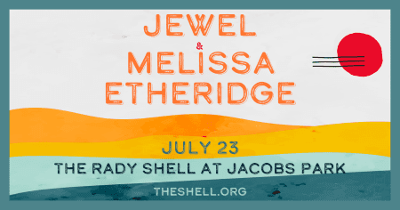 Jewel and Melissa Etheridge concert poster for July 23 at Jacobs Pavilion.