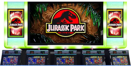 Jurassic Park slot machine with vibrant dinosaur-themed graphics.