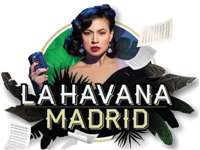 Retro-style poster featuring a woman with a microphone and text La Havana Madrid.