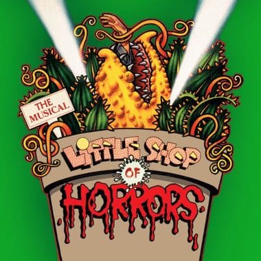 A quirky poster for "Little Shop of Horrors" with a carnivorous plant.