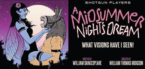 Illustration of a wolf-headed figure with text about Shakespeare's A Midsummer Night's Dream.