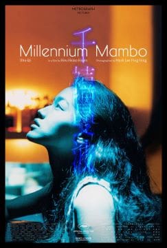 Woman with closed eyes bathed in blue light on Millennium Mambo cover.