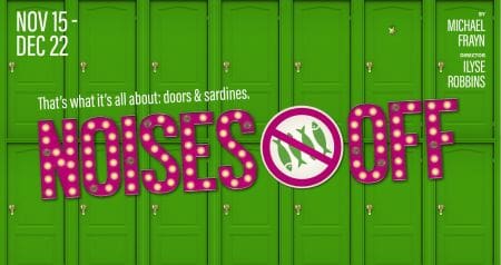 A colorful sign with text about doors and sardines on a green background.