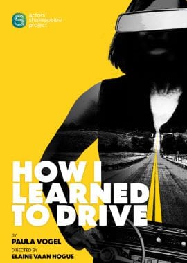 Minimalist movie poster for "How I Learned to Drive" with a yellow background and road illustration.