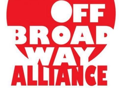 Red and white graphic text with the words 'Off Broadway Alliance'.