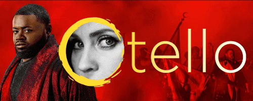 Black and white close-up of a woman's eye with red and yellow artistic elements.