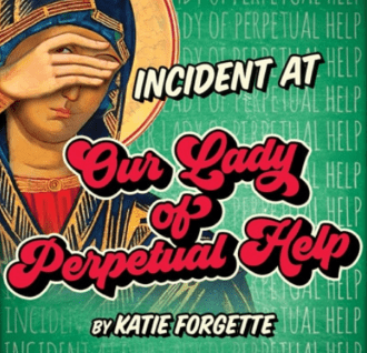 Vintage-style book cover featuring Our Lady of Perpetual Help and bold red text.