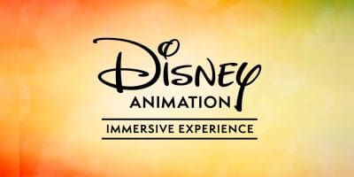 Disney Animation Immersive Experience logo on a gradient background.